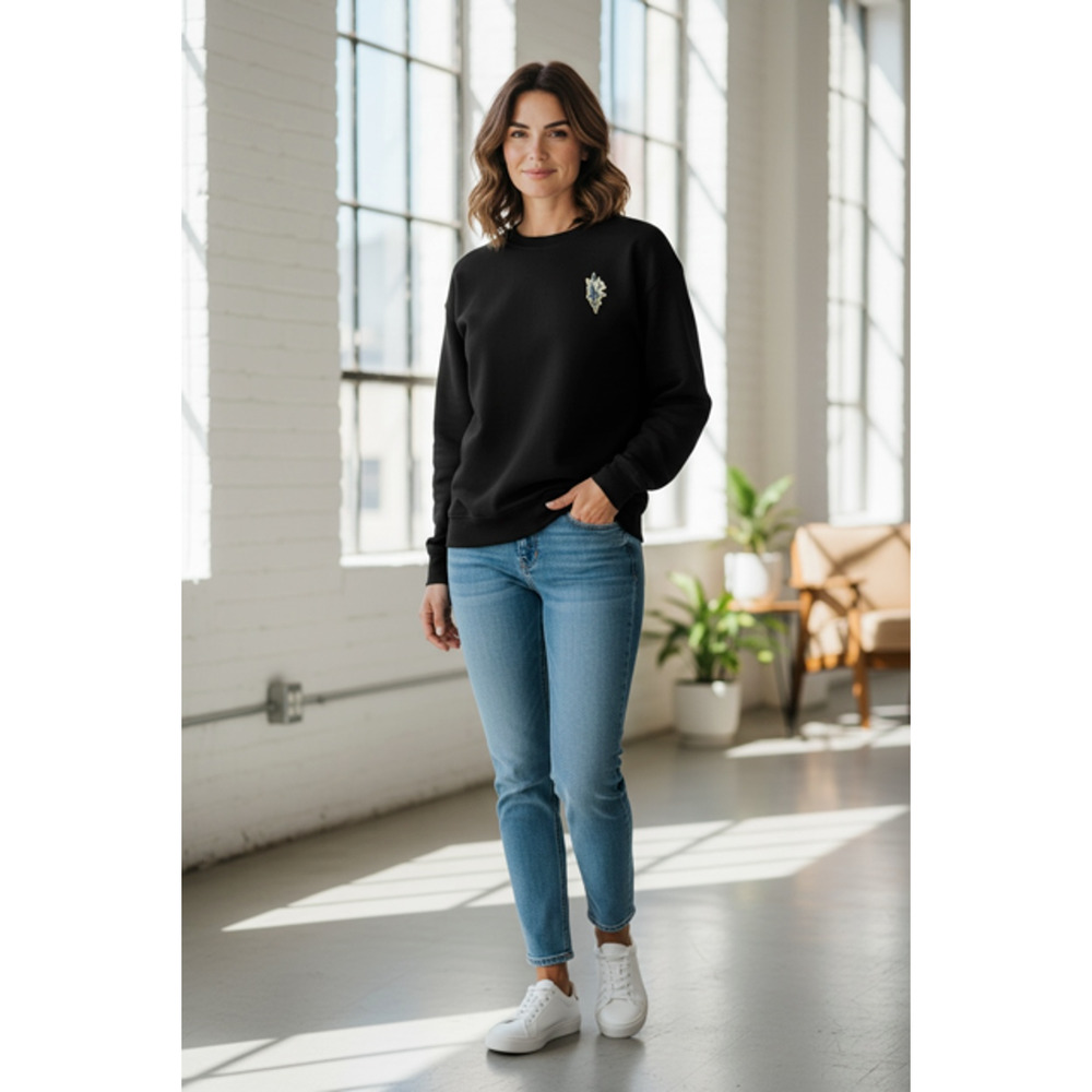 Goodfellow & Co Women's XL Sweatshirt Navy Blue Embroidered Flower Relaxed Fit